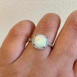 Opal Sterling Silver Ring Square Opal Ring CZ